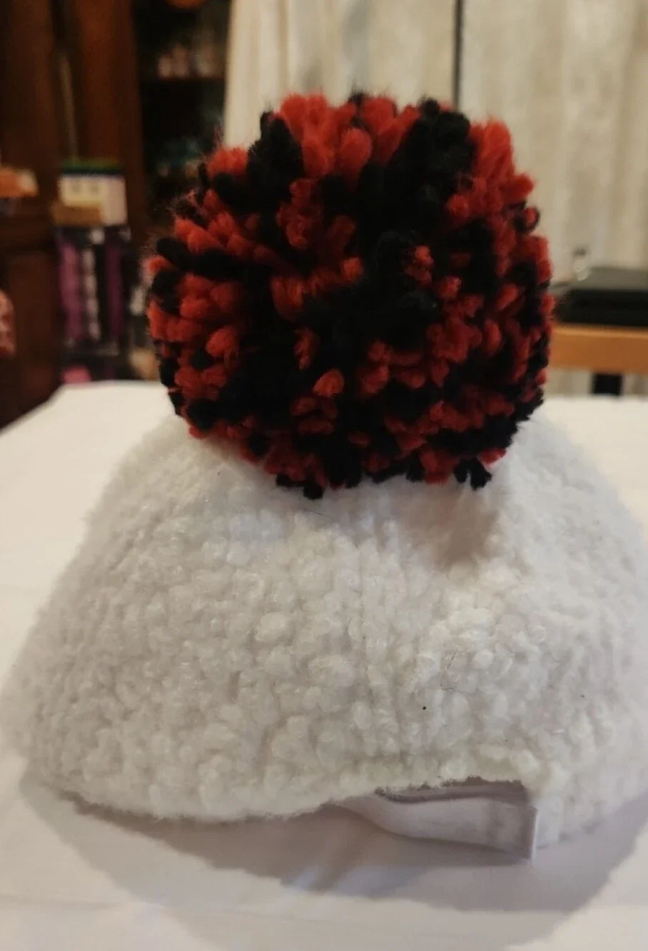 Holiday Time Snowman Pom Pom Hat - White, Red, Black